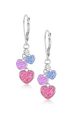 ravishing silver white or yellow gold backs hearts and crystals kids hoop earrings